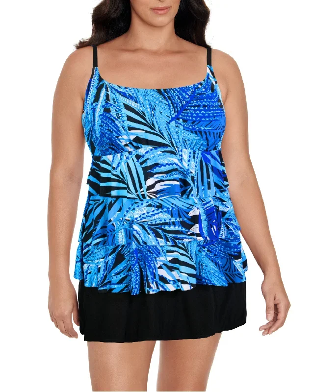 2024 Longitude Jungle Boogie Ruffle Faux Skirtini W/ Pockets Long Torso One Piece Swimsuit - L240431