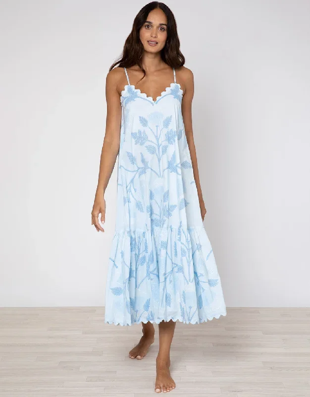 Bellflower V Neck Midi Dress - Pale Blue