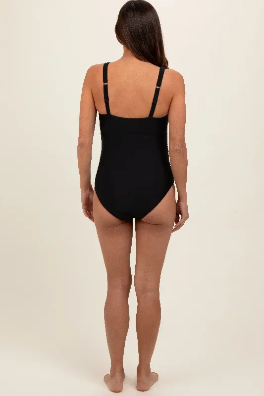 black-scalloped-cutout-ruched-maternity-one-piece-swimsuit