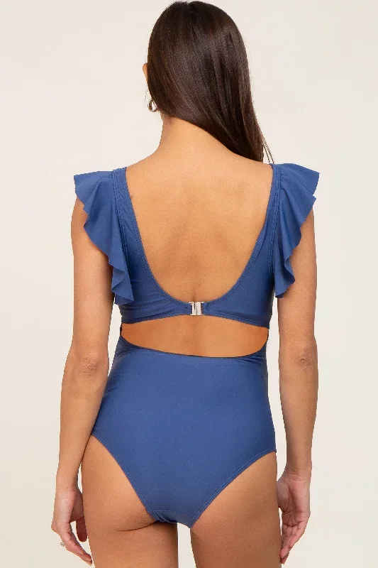 blue-cutout-flutter-one-piece-maternity-swimsuit