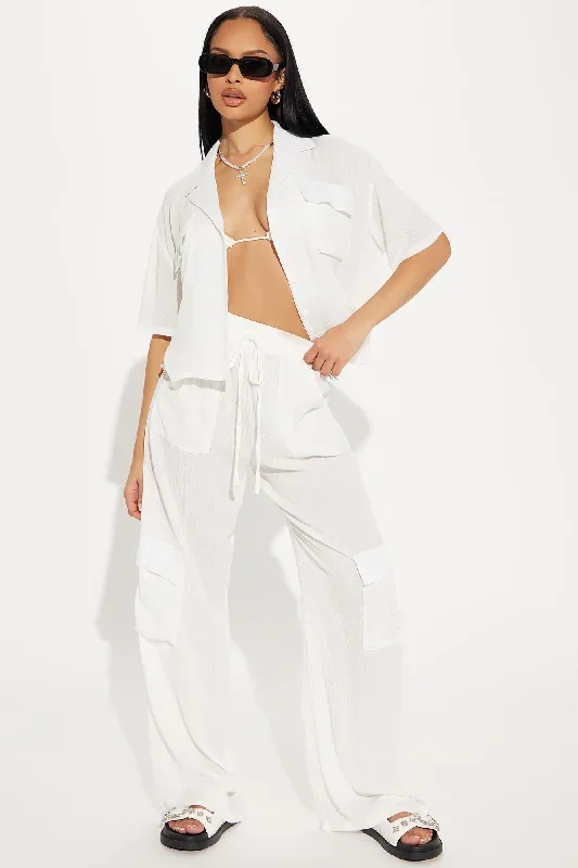 Breezy Paradise Linen Cover Up Cargo Pants Set - White