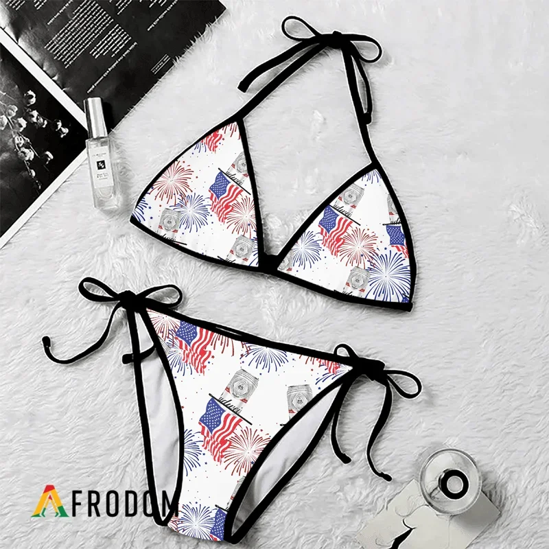 Budweiser American Flag Fireworks Bikini Set Swimsuit Beach