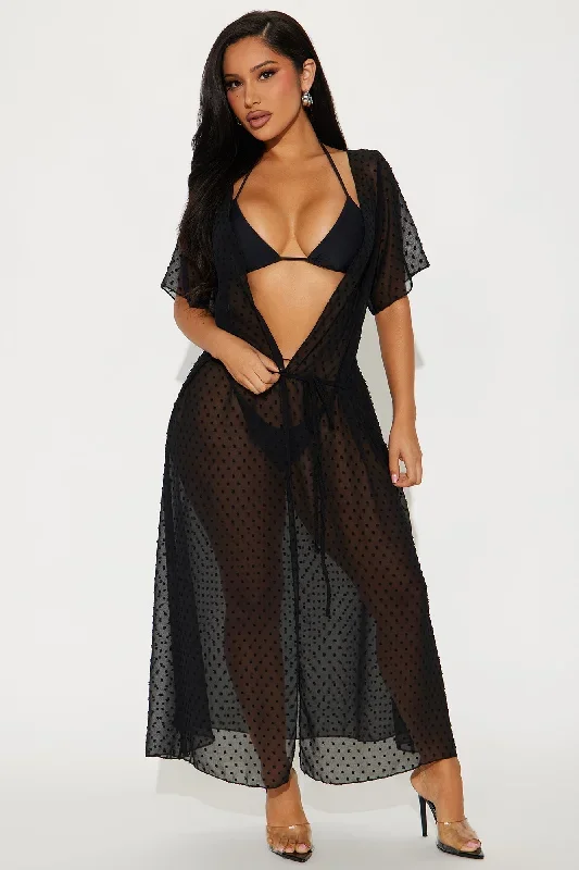 Cascading Waterfalls Mesh Cover Up Kimono - Black