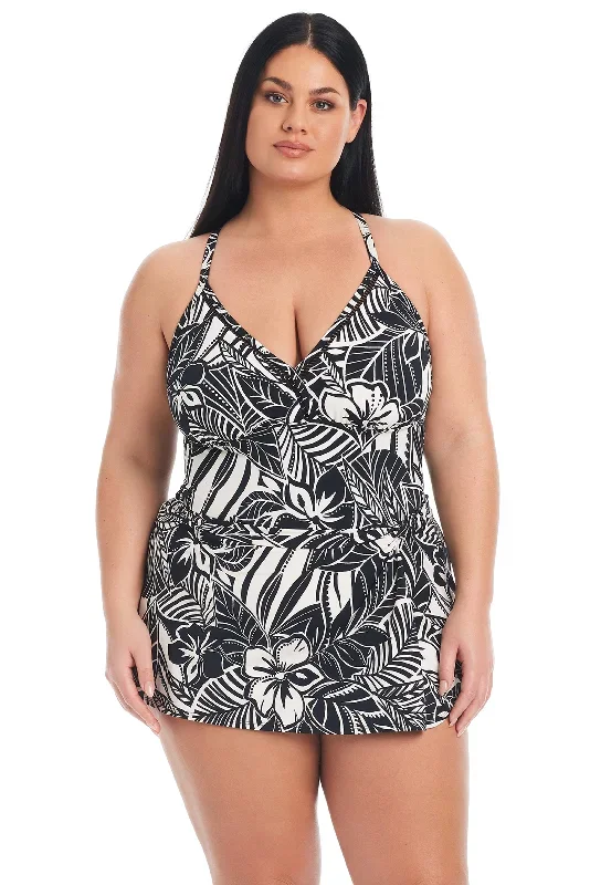 Ciao Bella! Cross Back Skirted  Plus Size Women's One-Piece Plus Swimsuit