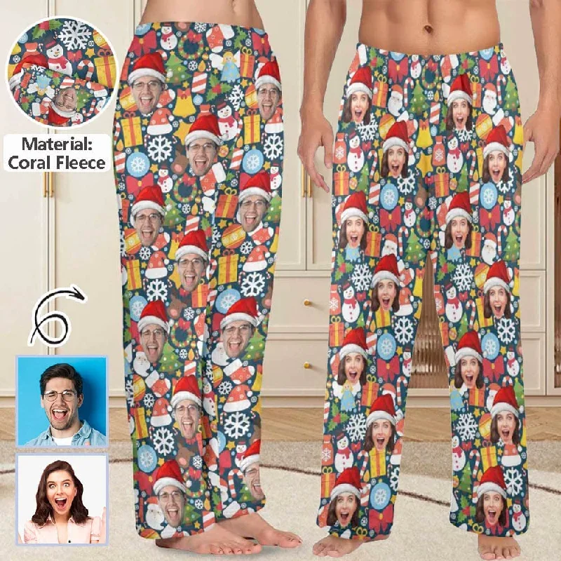 Coral Fleece Pajama Trousers-Custom Face Christmas Gifts Warm and Comfortable Sleepwear Long Pajama Pants For Men Women