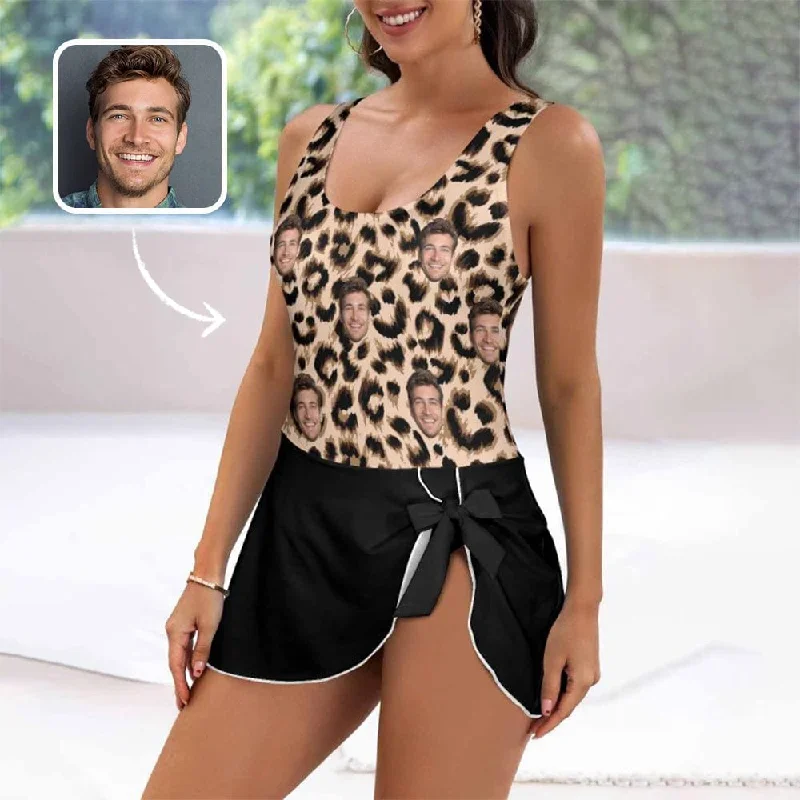 custom-face-leopard-pattern-top-womens-one-piece-skirted-swimsuit