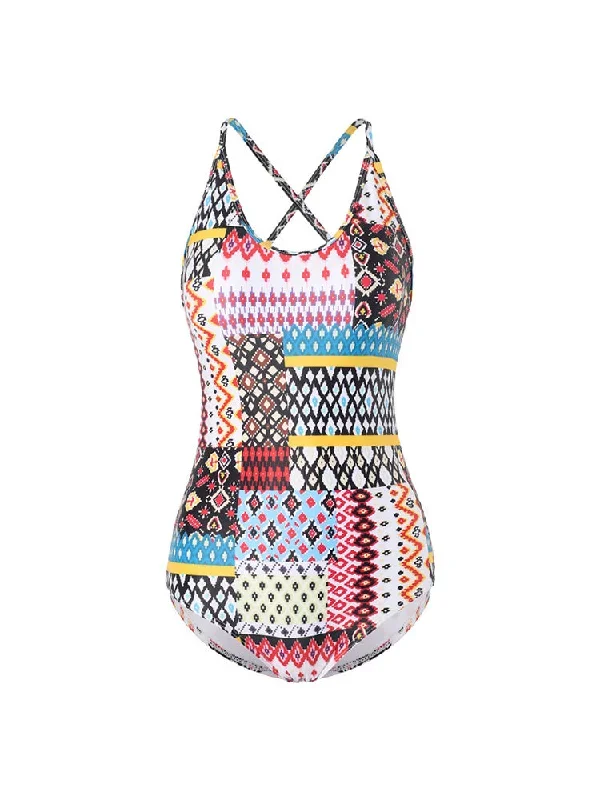 ethnic-geometric-print-criss-cross-tie-backless-one-piece-swimsuit