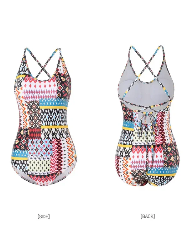 ethnic-geometric-print-criss-cross-tie-backless-one-piece-swimsuit