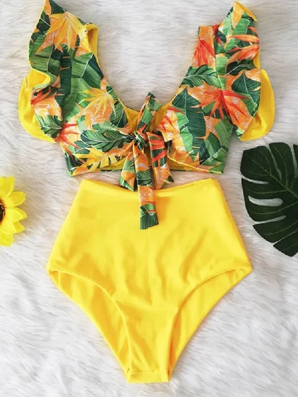 Floral Dreams Ruffled High Waist Bikini Set