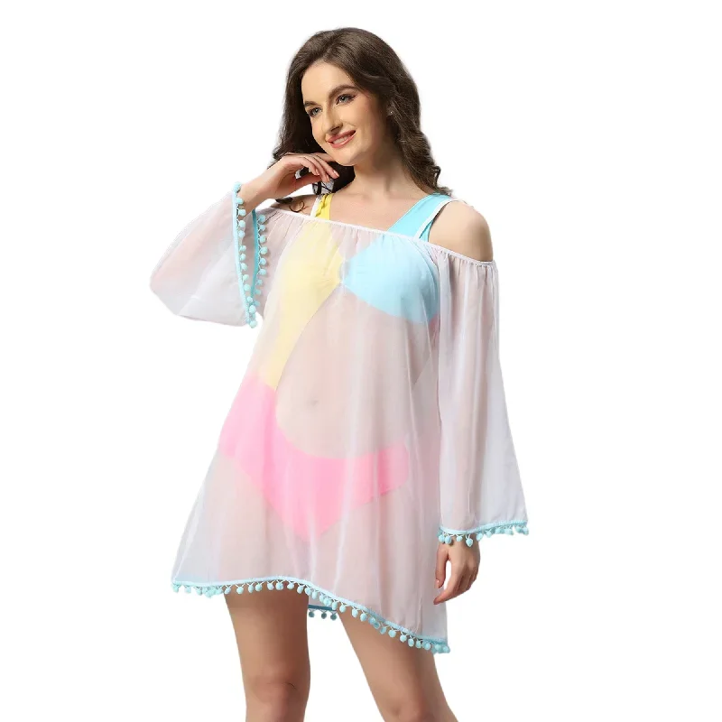 full-sleeves-off-shoulder-pom-pom-cover-up-dress-aqs-23-white