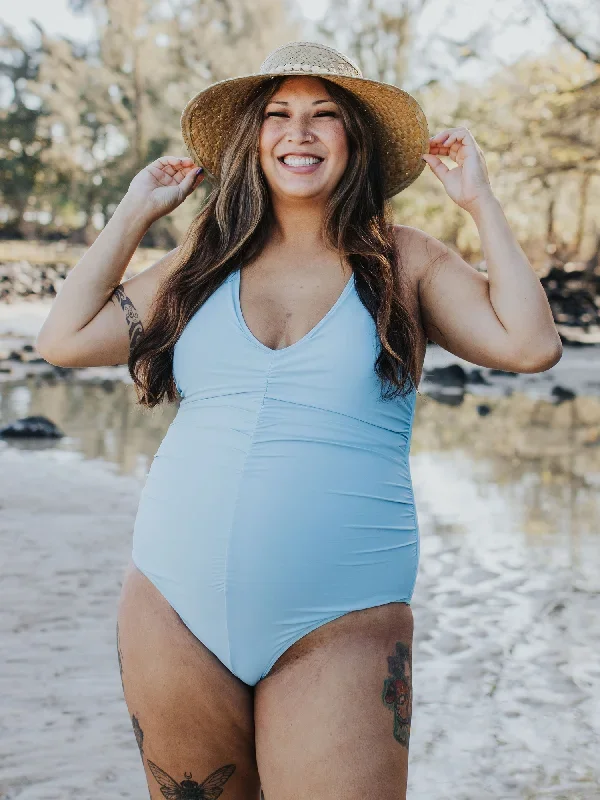 Gathered Maternity One Piece Swimsuit | Light Blue