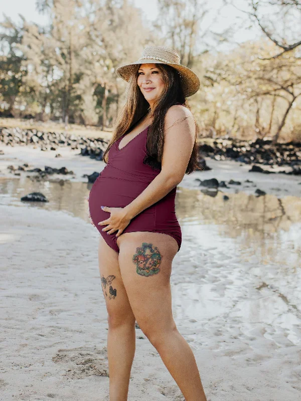 gathered-maternity-one-piece-swimsuit-maroon