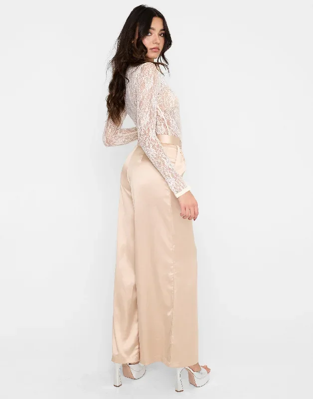 Hadley Satin Trouser by Summer Haus - Latte