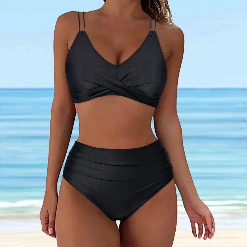 High Waisted Push Up Two Piece Vintage Retro Ruched Plus Size Bikini Sets