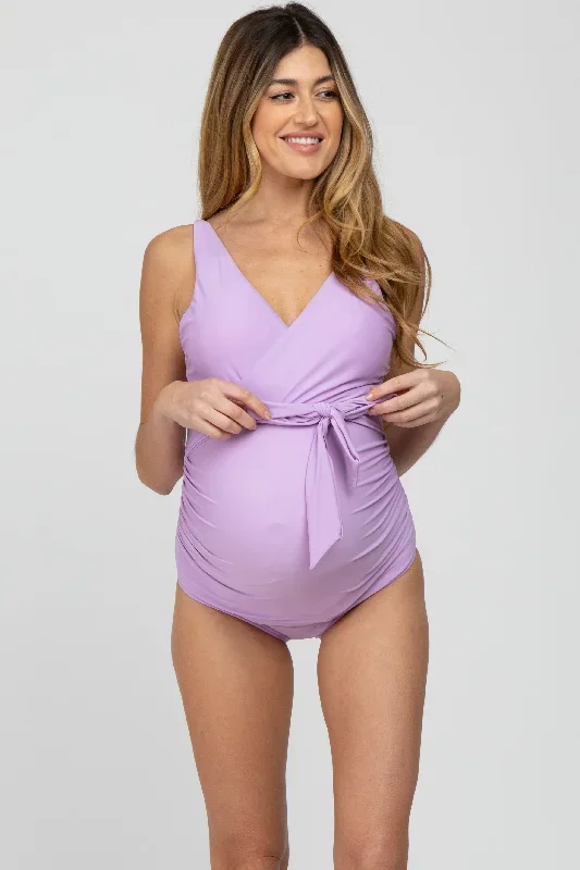 Lavender Waist Tie Maternity One-Piece Swimsuit