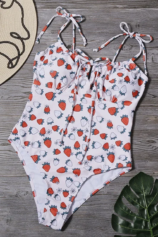 Maillot de bain imprimé blanc une pièce avec fraises