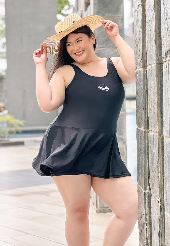 Soak Sleeveless Skirted Swimming Suit - Black