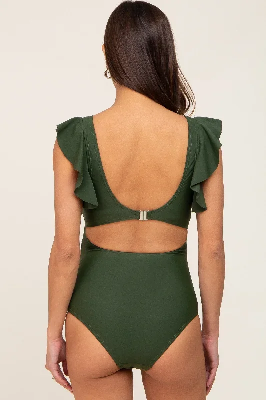 olive-cutout-flutter-one-piece-maternity-swimsuit