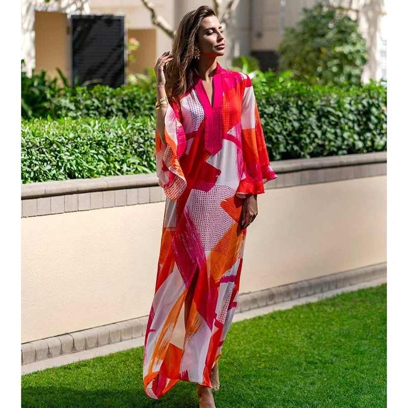 Plus Size Chiffon Beach Cover Up Maxi Dress 2022 Robe Plage Sarong Vestido Playa Beach Wear Bikini Cover Up Bathing Suit Women