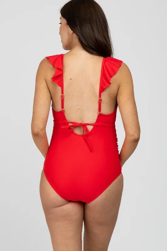 red-ruffle-tie-maternity-one-piece-swimsuit