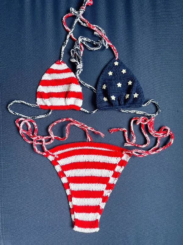 Sexy American Flag Handmade Crochet Swimsuit Bikini