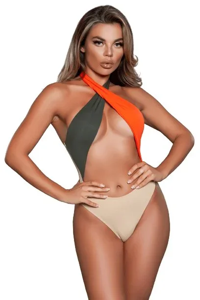 Sexy Maddie Colorblock Criss Cross Halterneck Swimsuit