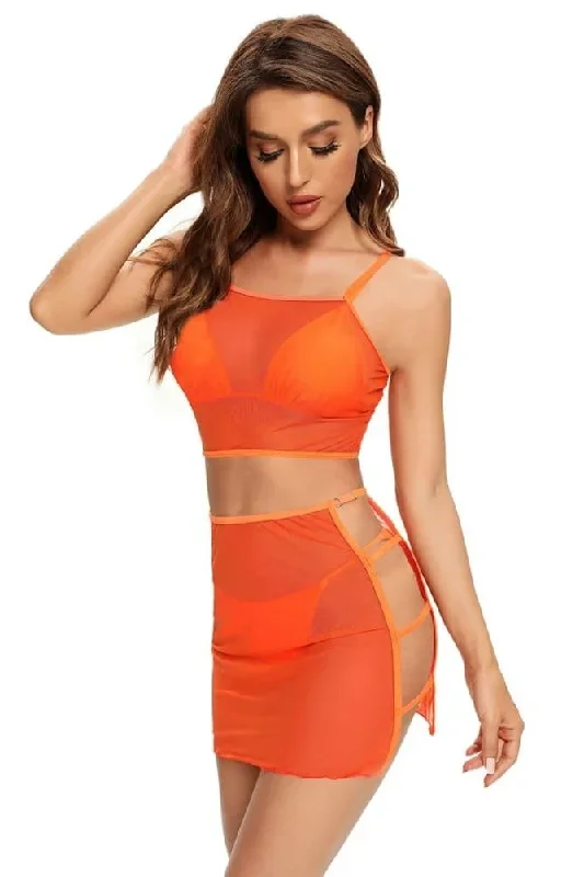 Triangle Bikini With Cut Out Mesh Skirt 4 Pieces Swimsuits