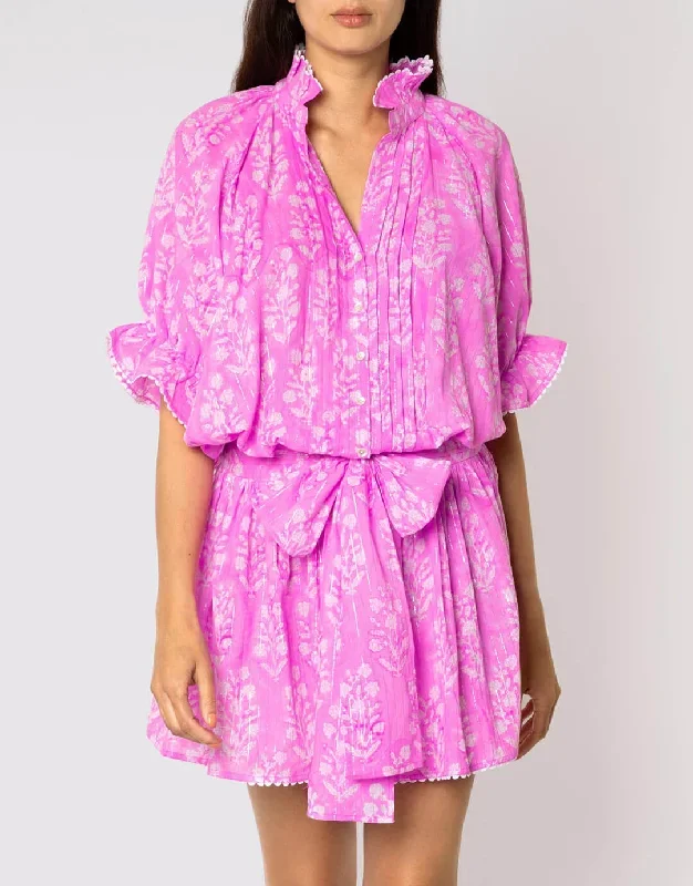 Small Flower Block Print Blouson Dress - Orchid