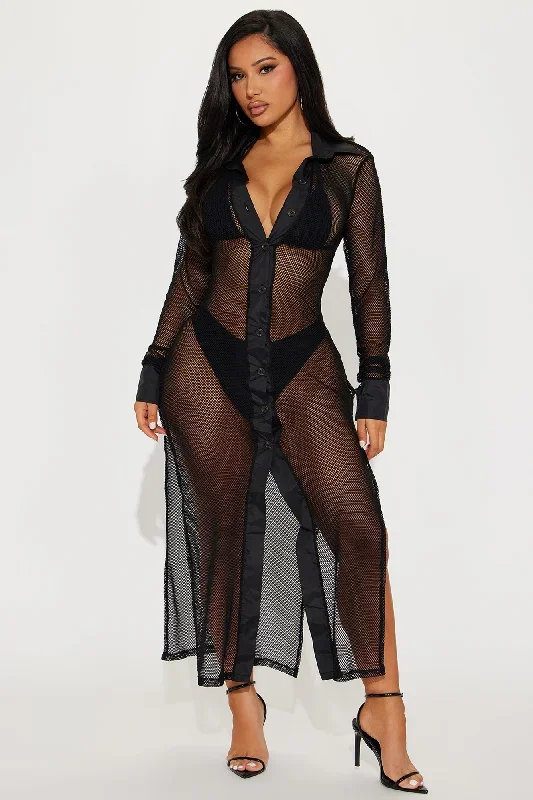 Sultry Sun Fishnet Cover Up Dress - Black