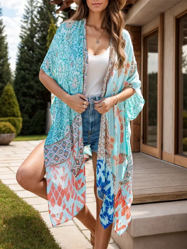 Sunset Vacation  Printed Open Front Beach Cover Up