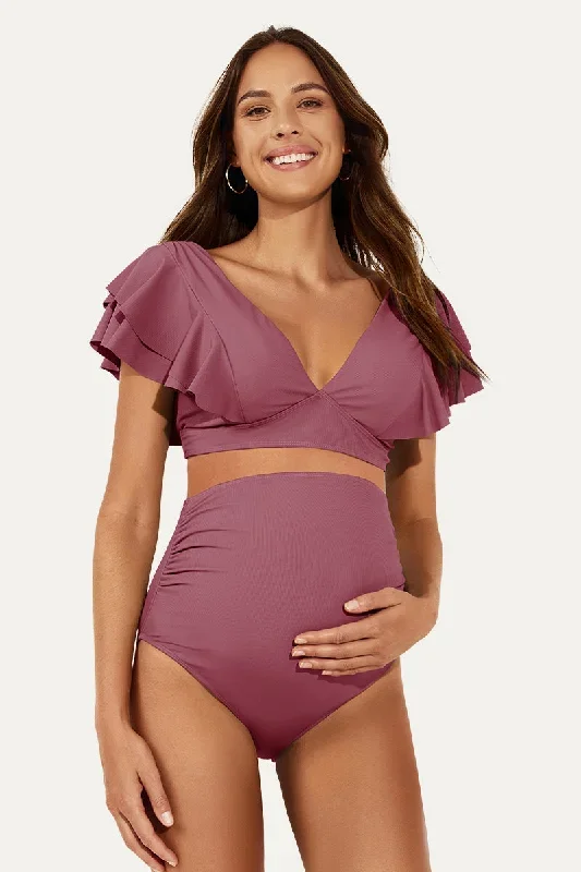 Two Piede Ruffle Ribbed Maternity Swimsuit