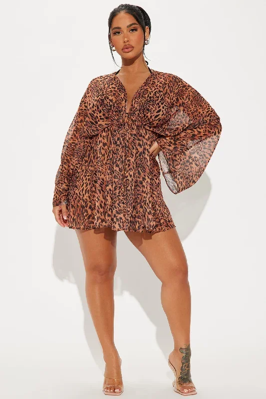 Wanderlust Calling Sheer Swim Cover Up Dress - Brown/combo