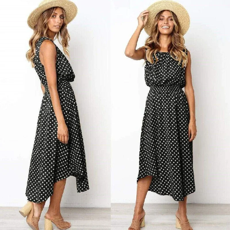 women-boho-sleeveless-midi-dress-polka-dot-fashion-summer-party-high-waist-o-neck-holiday