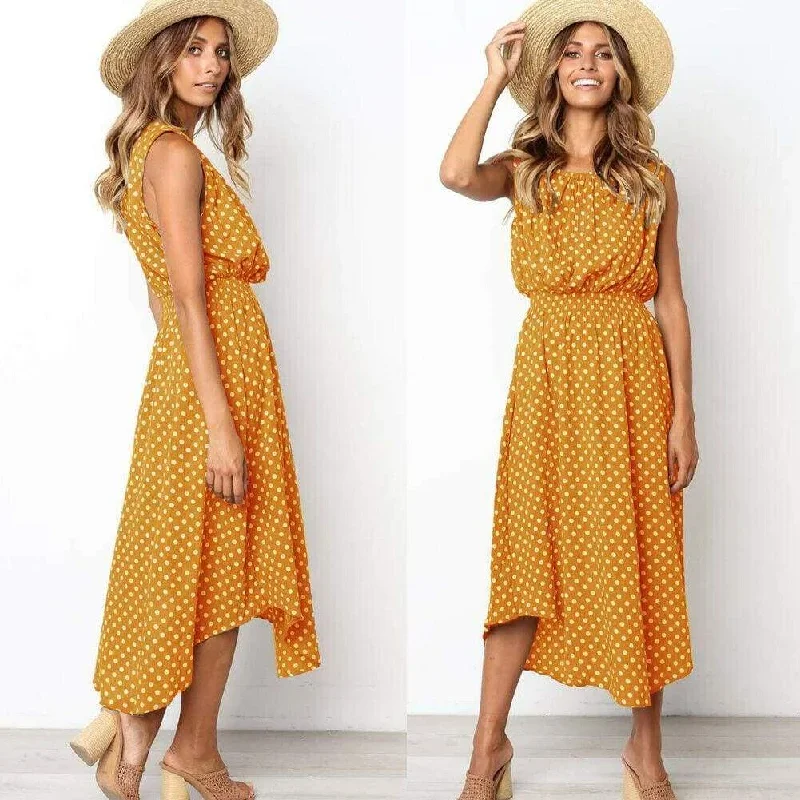 women-boho-sleeveless-midi-dress-polka-dot-fashion-summer-party-high-waist-o-neck-holiday