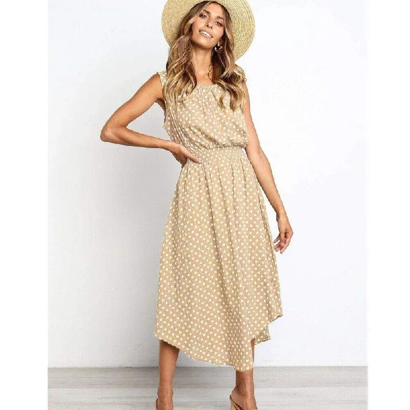 women-boho-sleeveless-midi-dress-polka-dot-fashion-summer-party-high-waist-o-neck-holiday