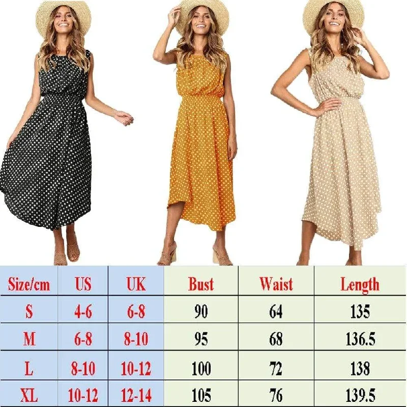 women-boho-sleeveless-midi-dress-polka-dot-fashion-summer-party-high-waist-o-neck-holiday