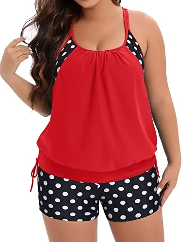 Plus Size Maternity Swimsuit With High Waisted Swim Shorts-Black Dot